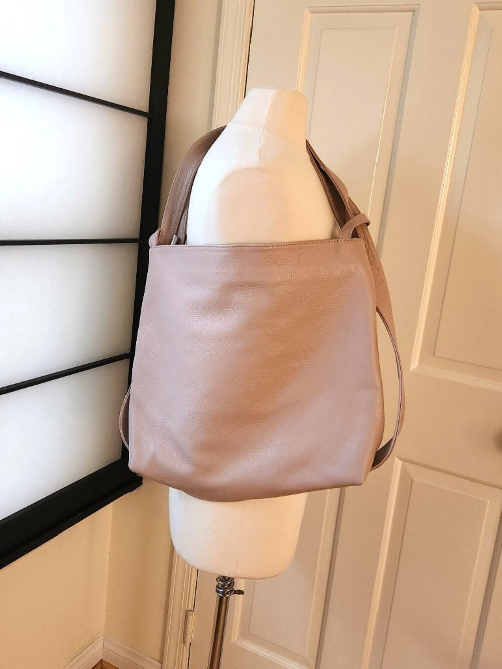 Vera Pelle ITALY Leather Convertible Bag Backpack Taupe Dirty Lilac Rose color